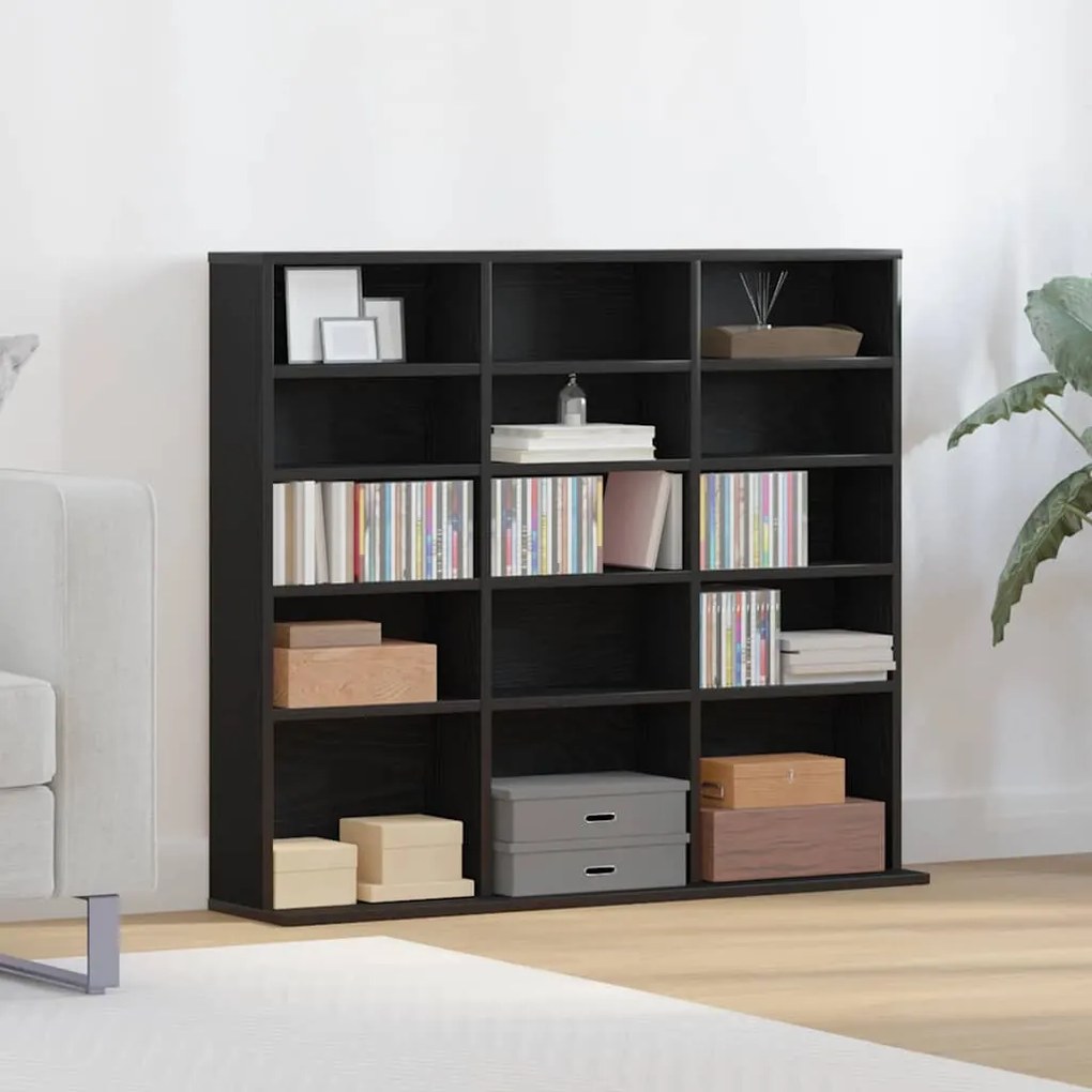 fekete tölgyszínű szerelt fa CD-szekrény 100,5x23x89,5 cm