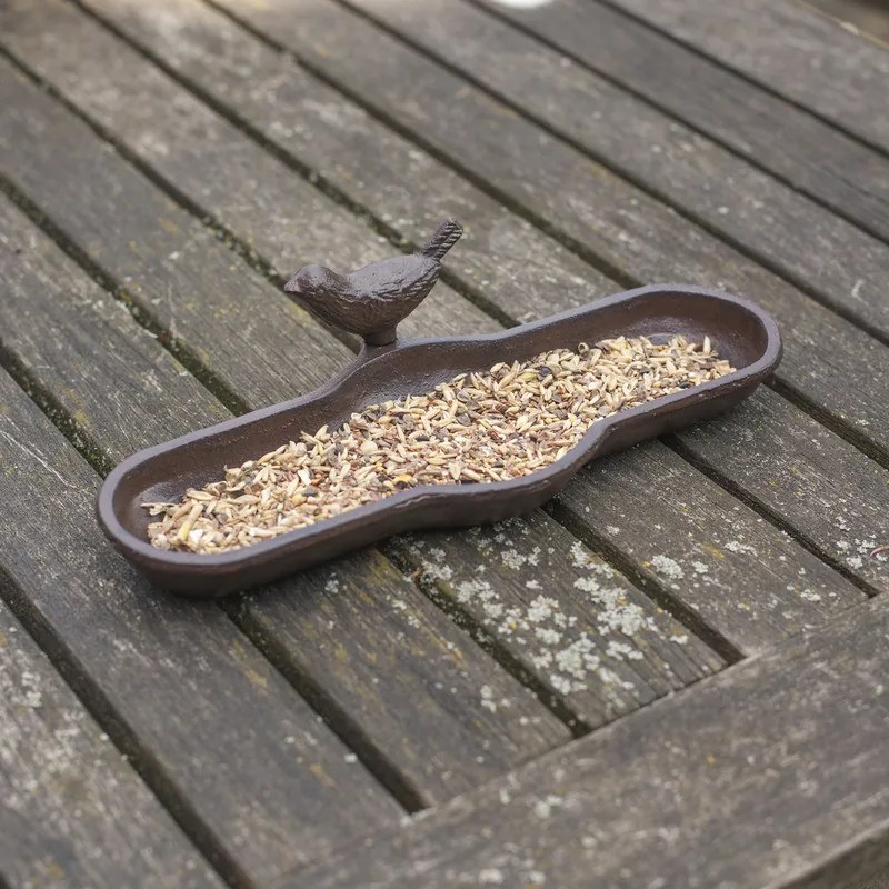 Öntöttvas madáritató és -etető tál, kismadár dekorációval, 29,5 cm