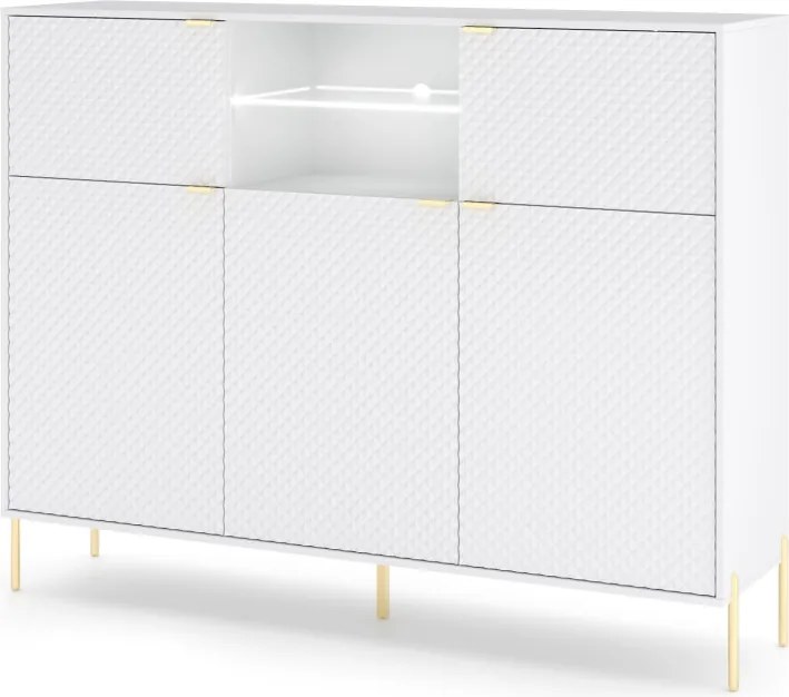 Komód 5 ajtós fehér / fehér magasfény színkombinációban LED világítással – DIAMOND DI03