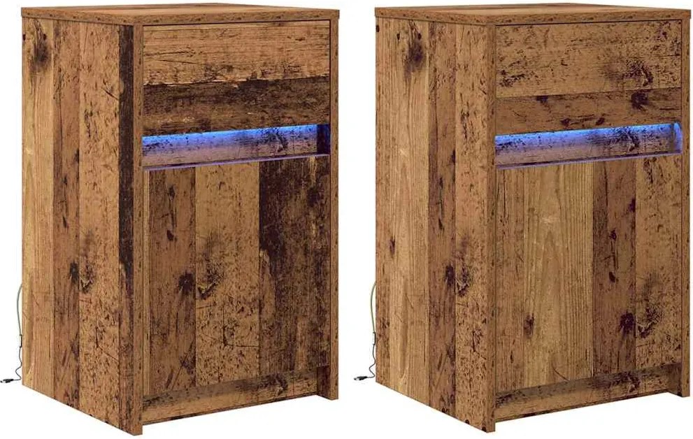 vidaXL LED Éjjeli Szekrény 2 pcs Régi fa 38 x 34 x 61 cm Faanyag