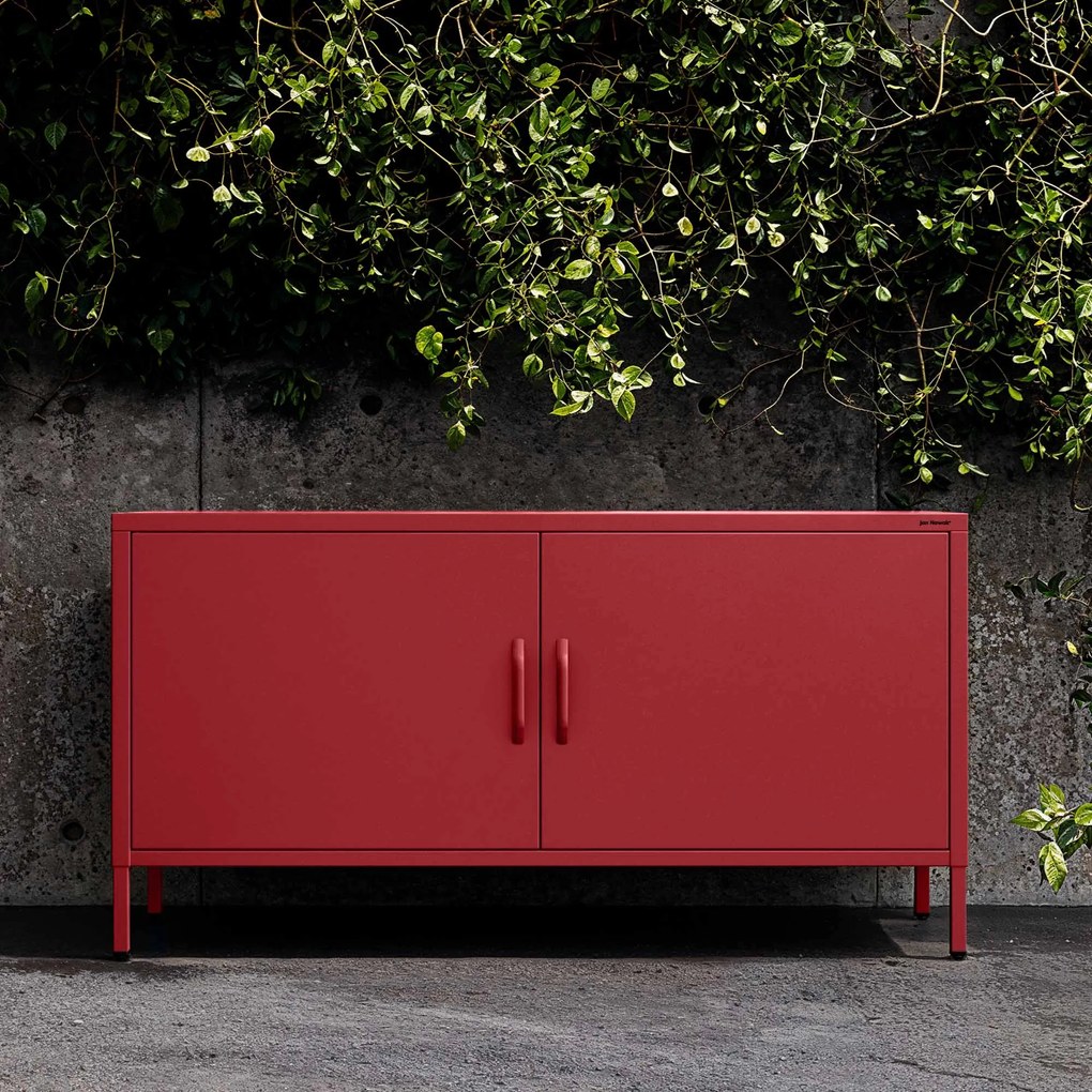 Fém TV-szekrény lábakkal, piros, 1150x595x400 mm: ROSA Modern