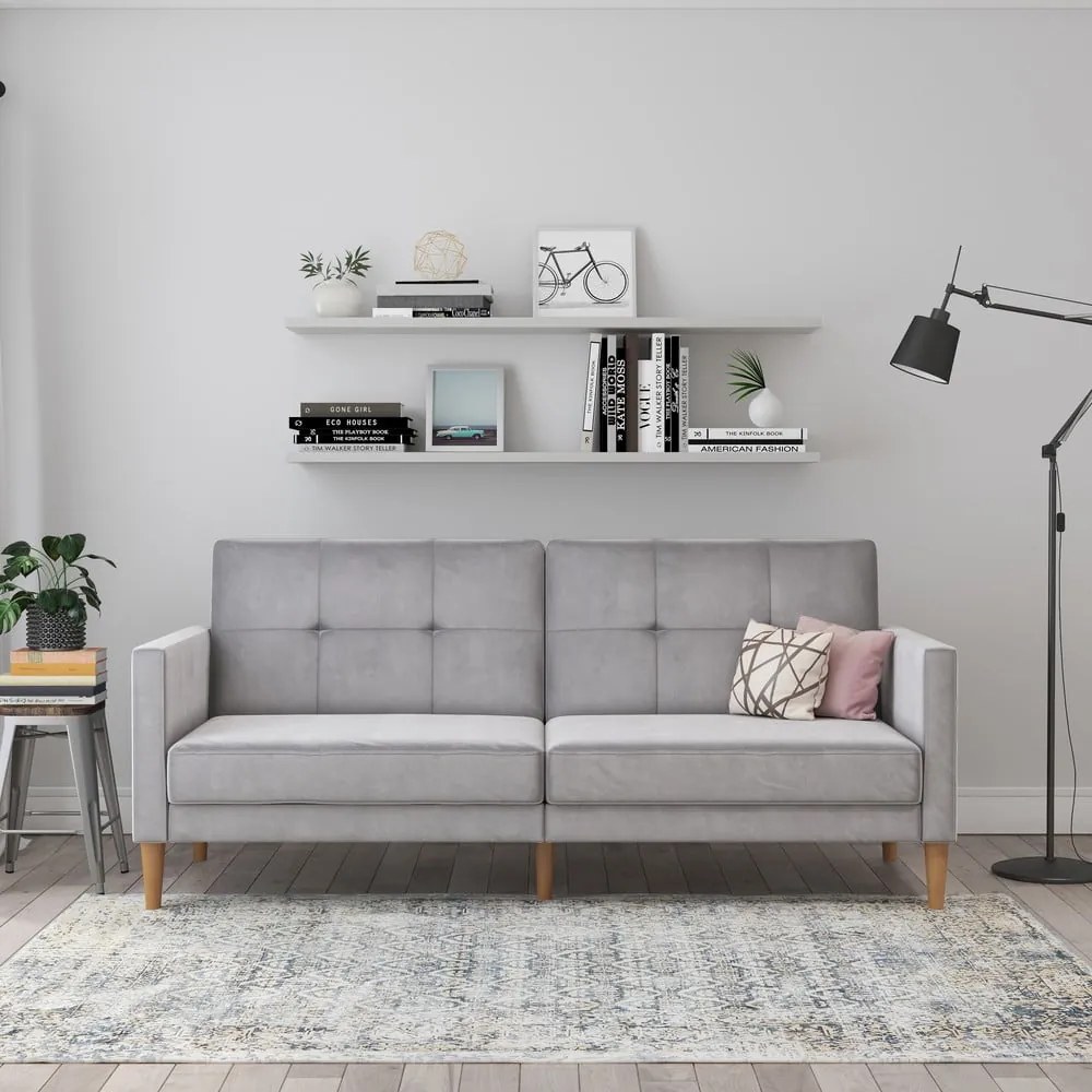 Világosszürke bársony kinyitható kanapé 207 cm Lilly – Støraa