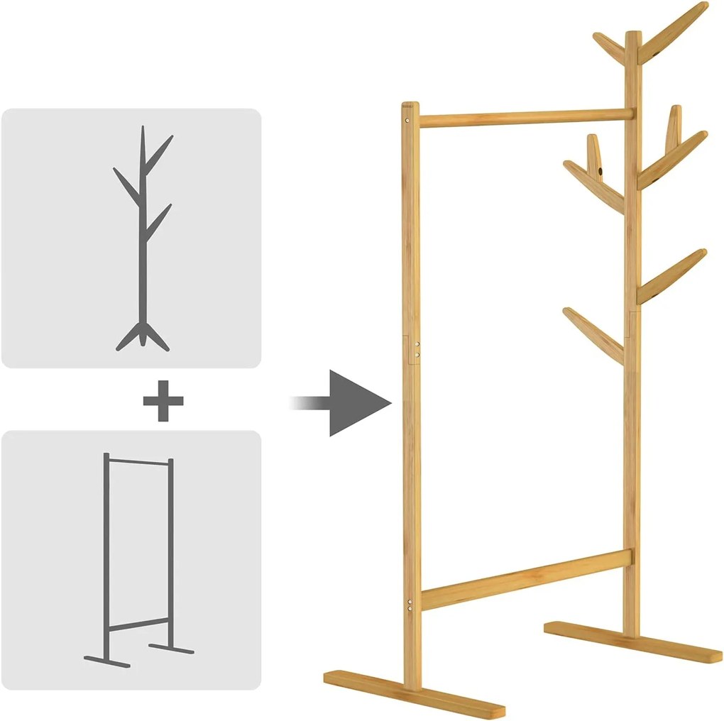RADO bambusz ruhatartó állvány, 66x40x163,3cm, barna Casaria