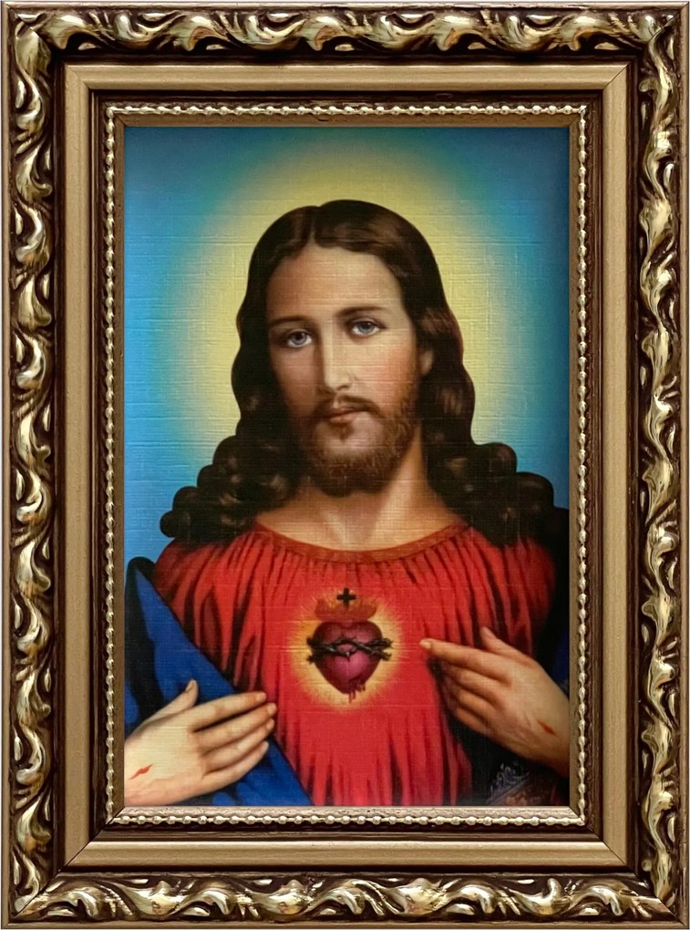 Vászonkép 19x14 Jézus Krisztus Jézus Szíve Arany Díszített Fa Keret