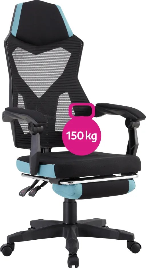 Irodai/gamer szék, fekete/neomint, teherbírás 150 kg, JORIK NEW