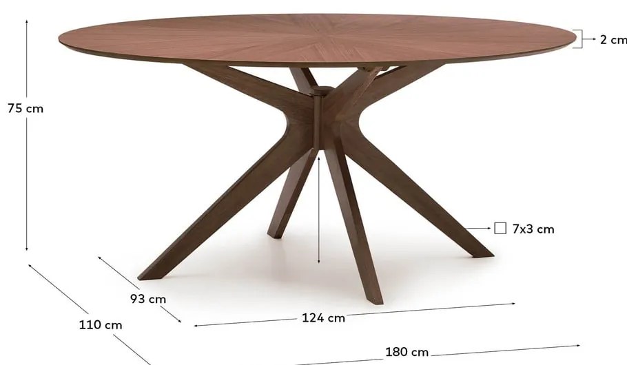 Étkezőasztal diófa dekoros asztallappal 110x180 cm Naanim – Kave Home