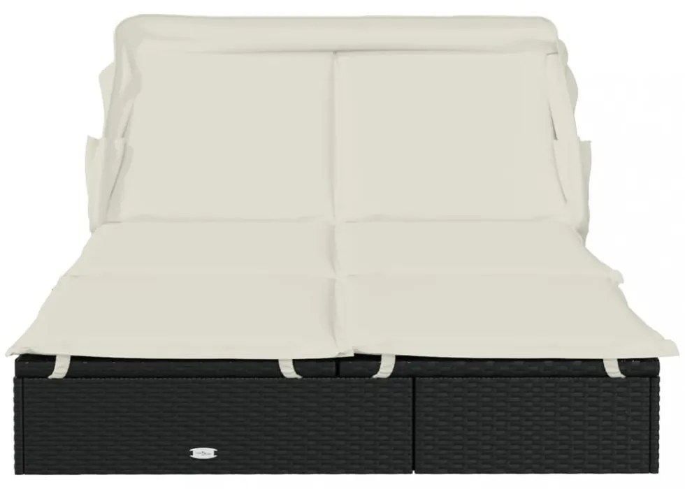 2 személyes fekete polyrattan napágy tetővel 213 x 118 x 97 cm