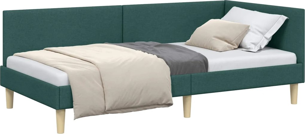 vidaXL Sarokágy keret Sötétzöld 80 cm x 200 cm Szövet és Plywood