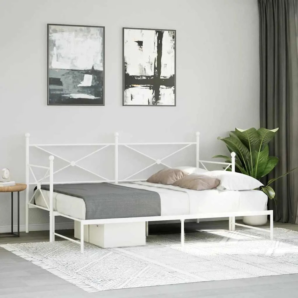Daybed with Trundle without Mattress White 90x200 cm acél