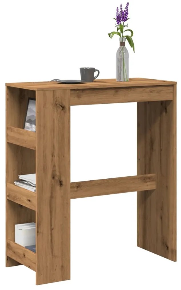 kézműves tölgy szerelt fa bárasztal tárolókkal 90x40x103,5 cm