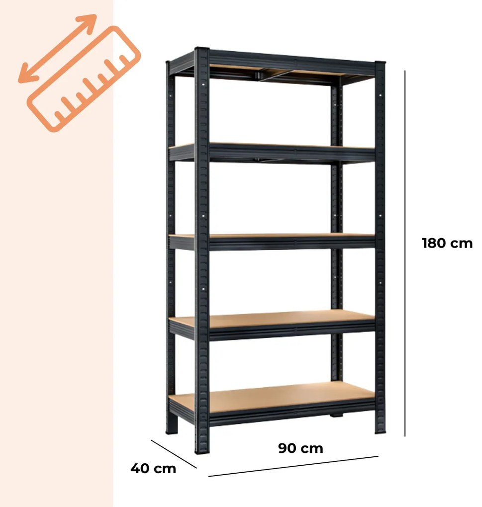 HEAVY nagy teherbírású polc, max 875kg, 90x40x180cm, fekete Jurhan