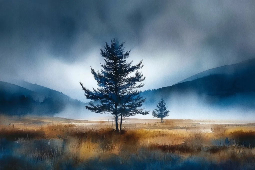 Vászonkép Canvas Magányos Fa Köd Hegyi Tájkép Természet 60 x 40