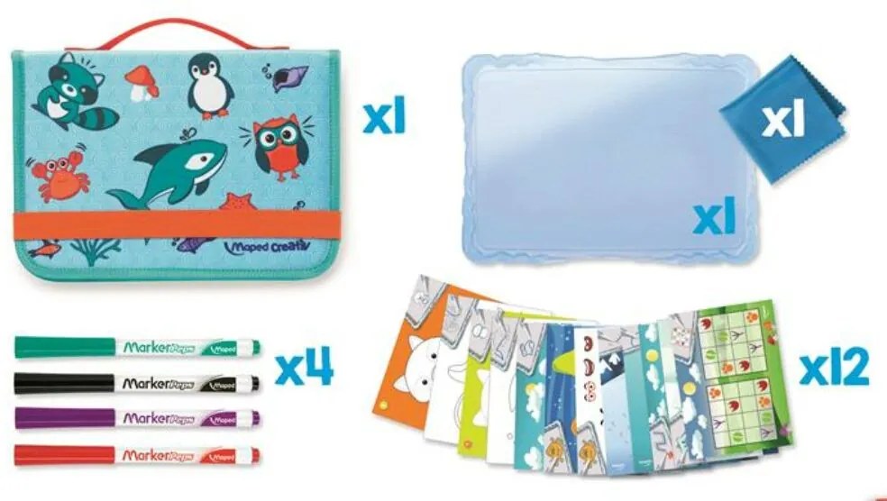 Kreatív készségfejlesztő tábla, utazótáskával, állati móka, MAPED CREATIV Travel Board (IMAC969310)