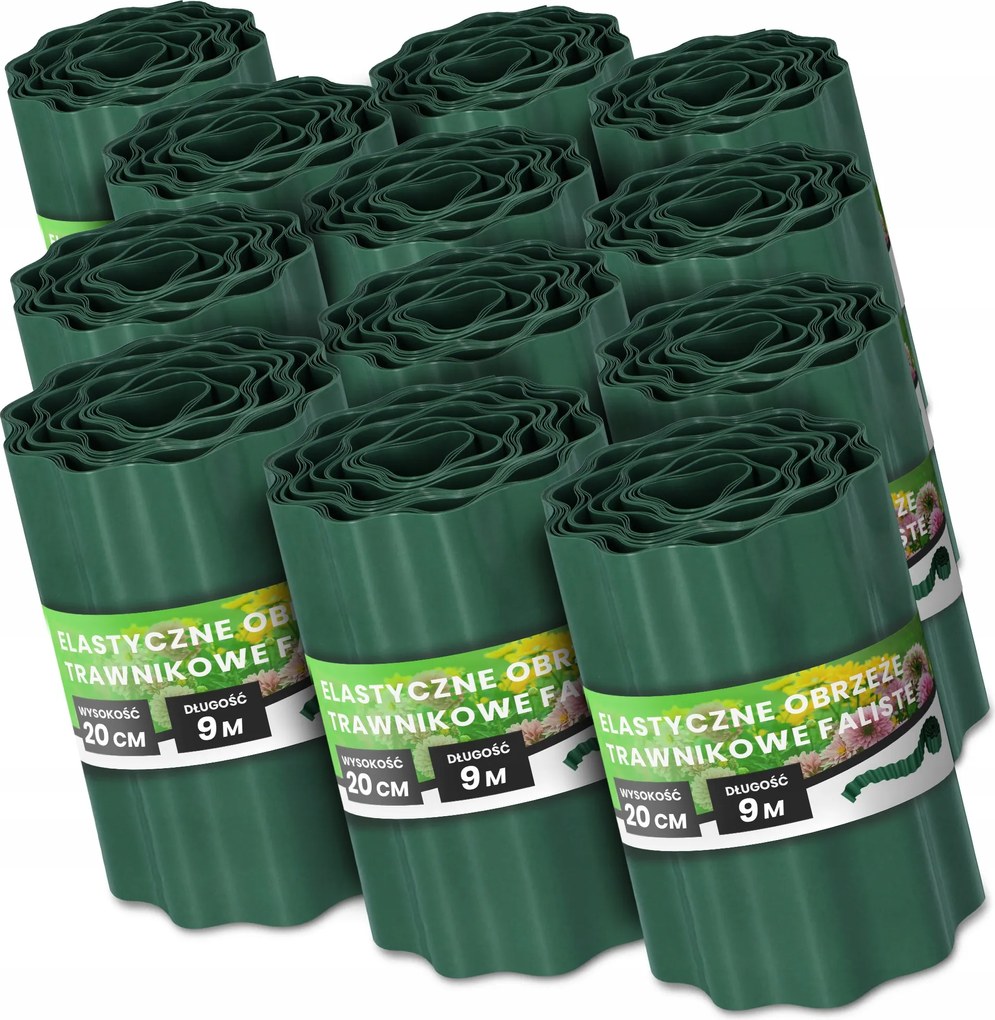 Gyepszegély 20 cm 108m Kerti Hullámos Paliszád Border Zöld Us-t