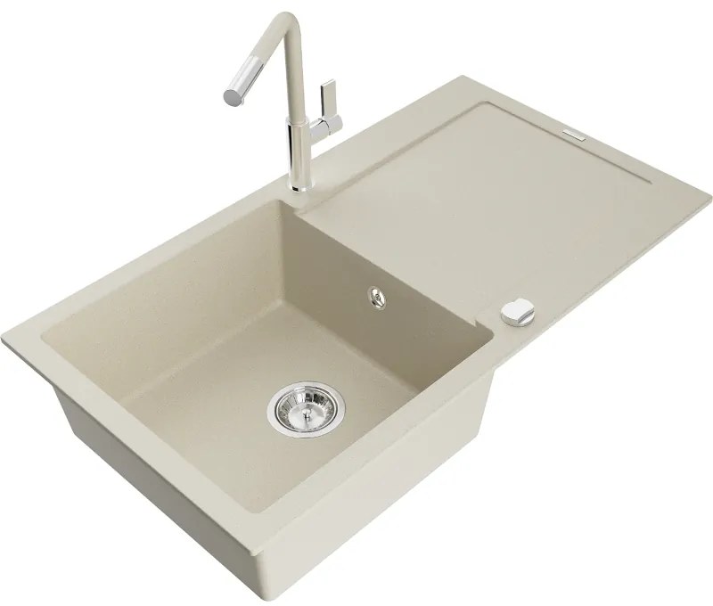 Mexen Leo, 1 kamrás gránit mosogató 900x500x190 mm és Flora mosogató csaptelep, bézs, 6501-69-670401-09