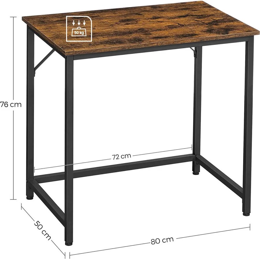 URBAN ipari stílusú íróasztal, 80x50x75 cm, barna/fekete Vasagle