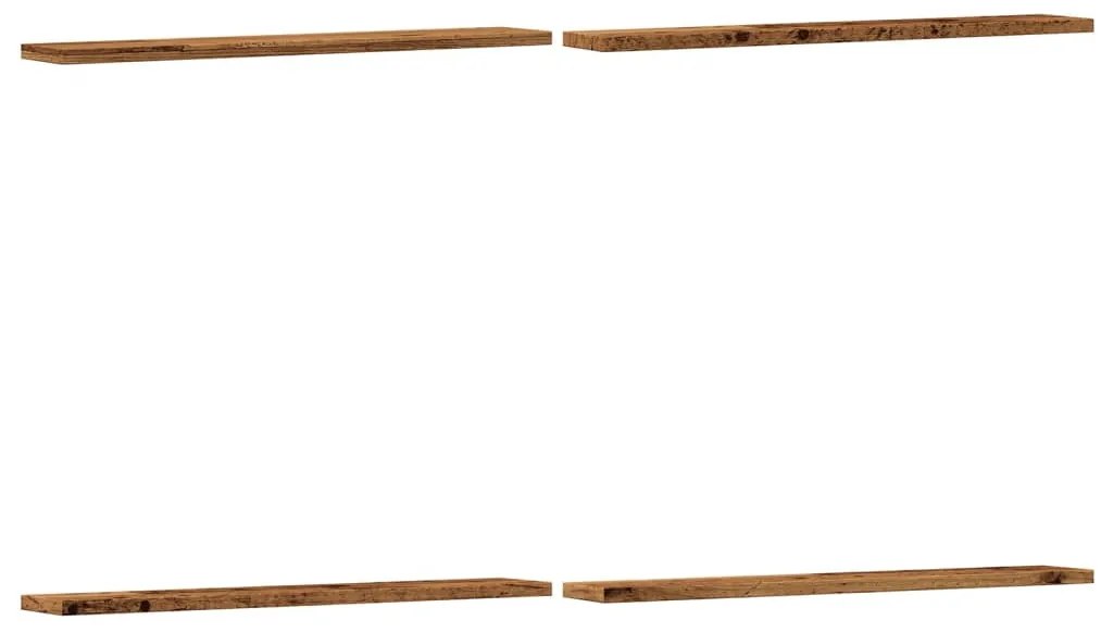 4 db antik fa színű szerelt fa könyvespolc 60 x 10 x 1,5 cm