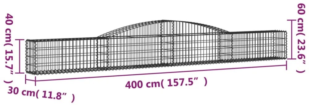 4 db íves horganyzott vas gabion kosár 400x30x40/60 cm