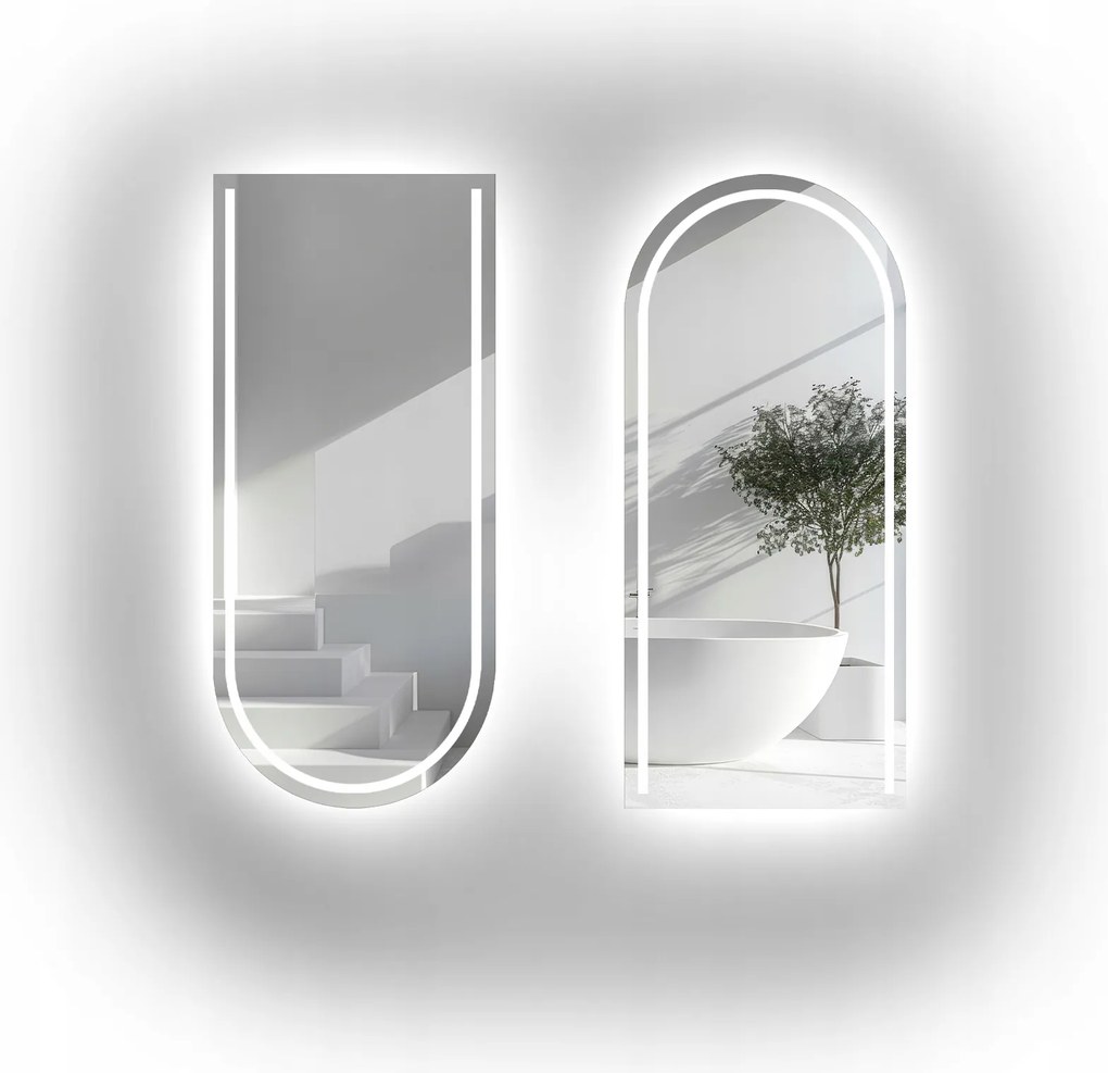 Két darabos Plato LED-es félig ovális tükör szett homokfúvással 70x140cm