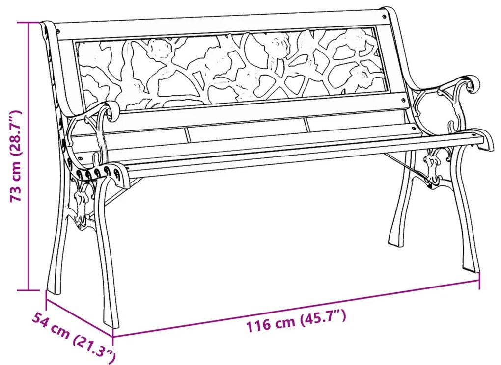 Kerti pad rózsás háttámlával 116 cm Fa