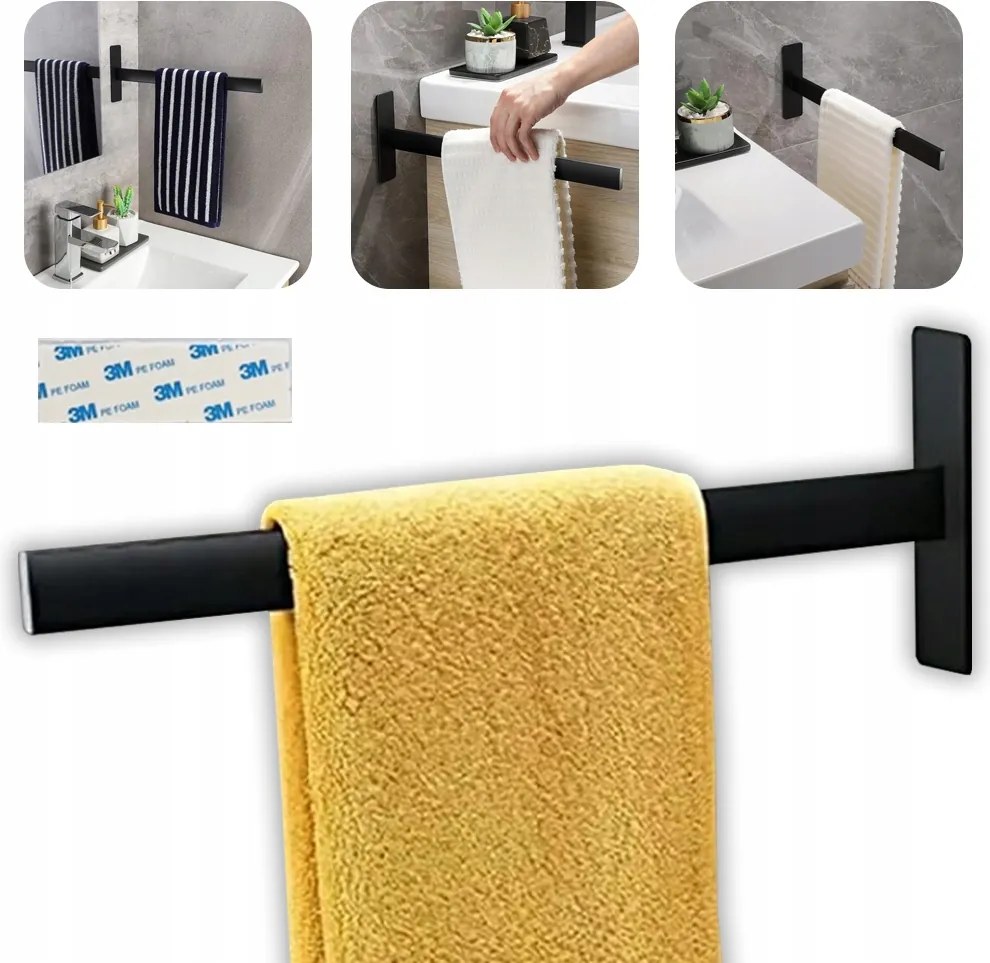 Törölközőtartó Fúrás Nélkül, Öntapadós, 38CM, Falra Szerelhető