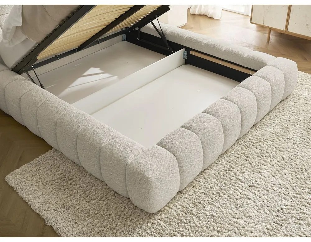 Bézs kárpitozott ágyneműtartós franciaágy ágyráccsal 160x200 cm Mont Blanc – Bobochic Paris