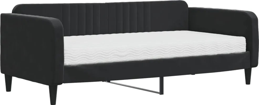 vidaXL fekete bársony heverő matraccal 90 x 190 cm