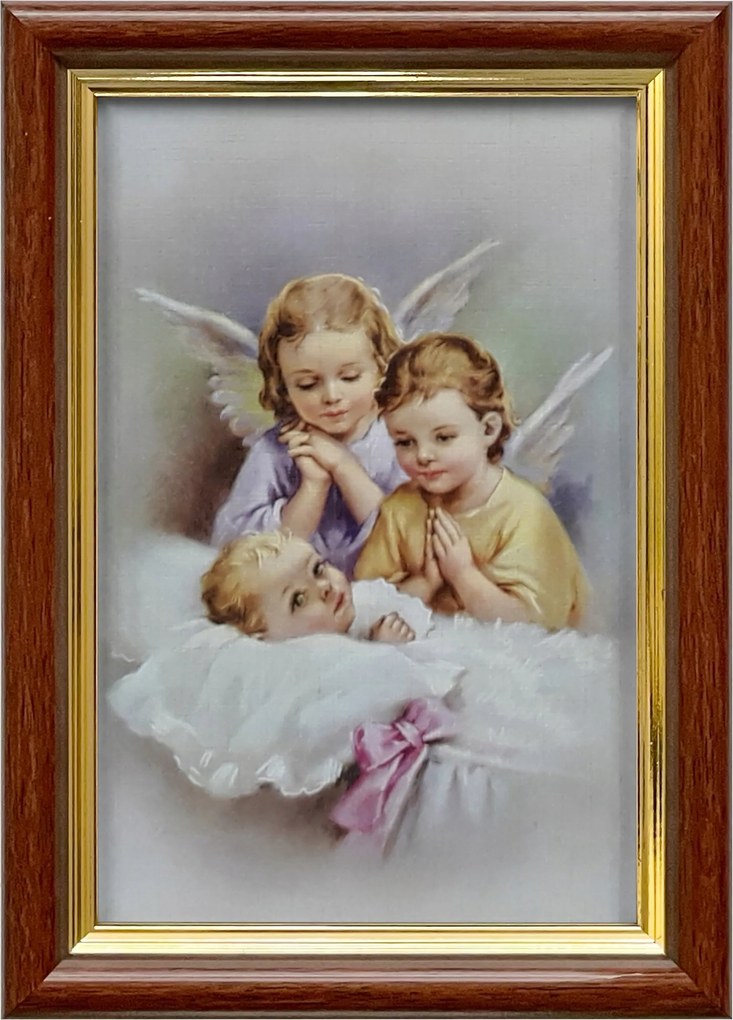 Vászonkép 18x13 Őrangyal Angyal Barna Arany Díszített Fa Keret