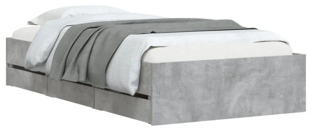 betonszürke szerelt fa ágykeret fiókokkal 75 x 190 cm