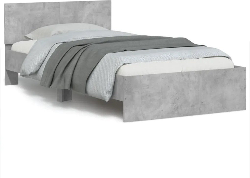 vidaXL betonszürke szerelt fa ágykeret fejtámlával 100x200 cm