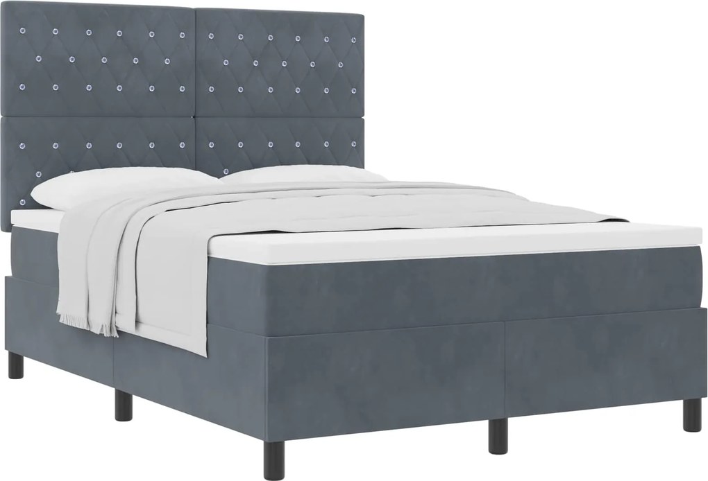 vidaXL Boxrugós ágy matracmal Sötétszürke 140 x 190 cm szövet