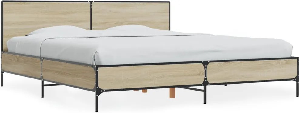 vidaXL sonoma tölgyszínű szerelt fa és fém ágykeret 180 x 200 cm