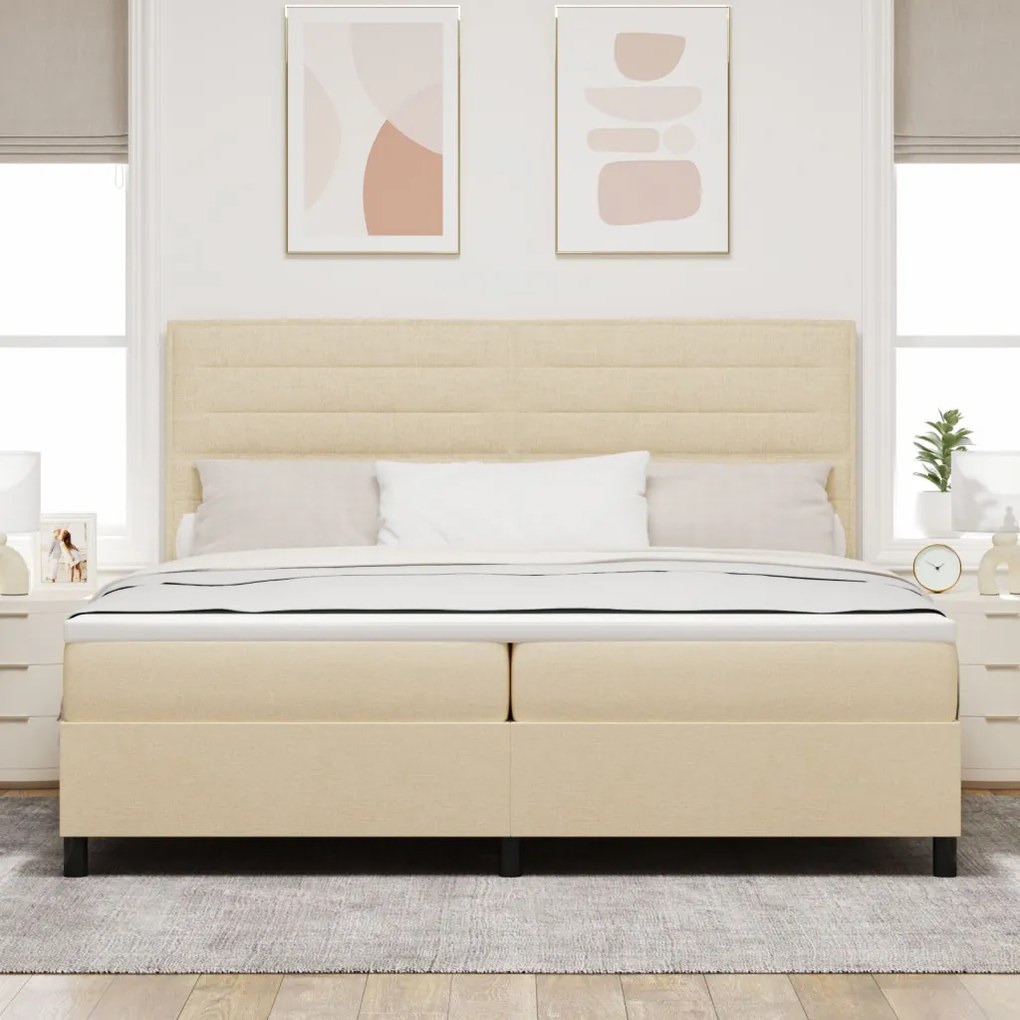 Box Spring Ágy Matraccal Krém 200x200 cm Szövet