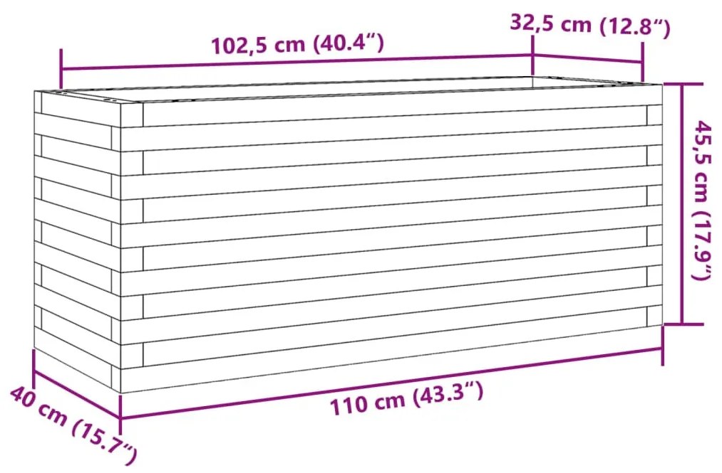 fehér tömör fenyőfa kerti virágláda 110 x 40 x 45,5 cm