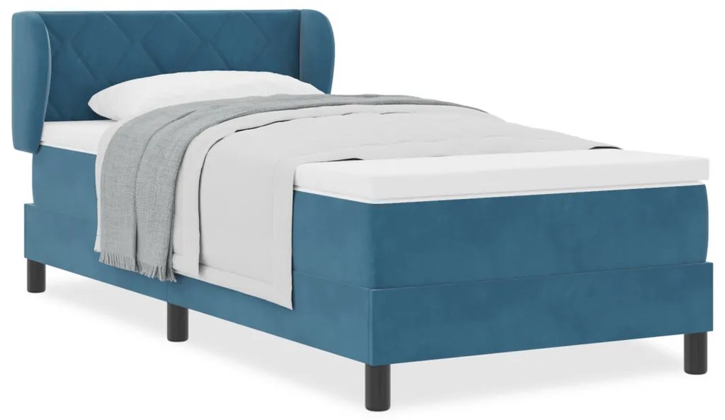 Boxspring Ágy Matraccal Sötétkék 90x200 cm Bársony