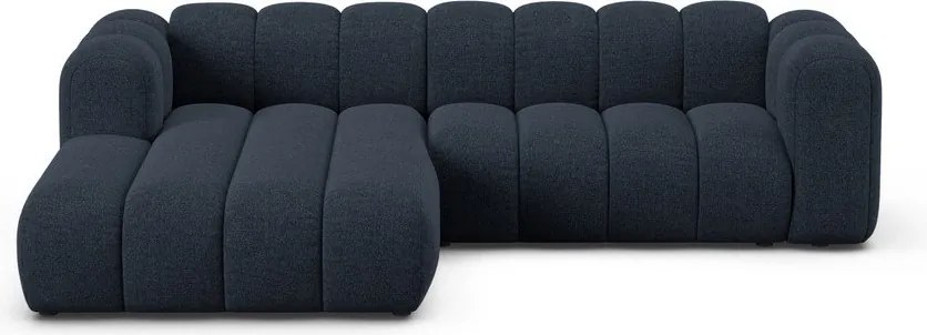 Sötétkék zsenília sarokkanapé (bal oldali-heverő résszel) Lupine – Micadoni