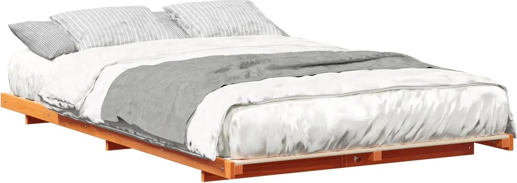 vidaXL Földi ágykeret Viaszbarna 120 x 200 cm Tömör fenyőfa