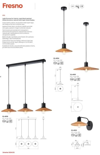 Redo 01-4055 - Csillár zsinóron FRESNO 1xE27/42W/230V átm. 40 cm