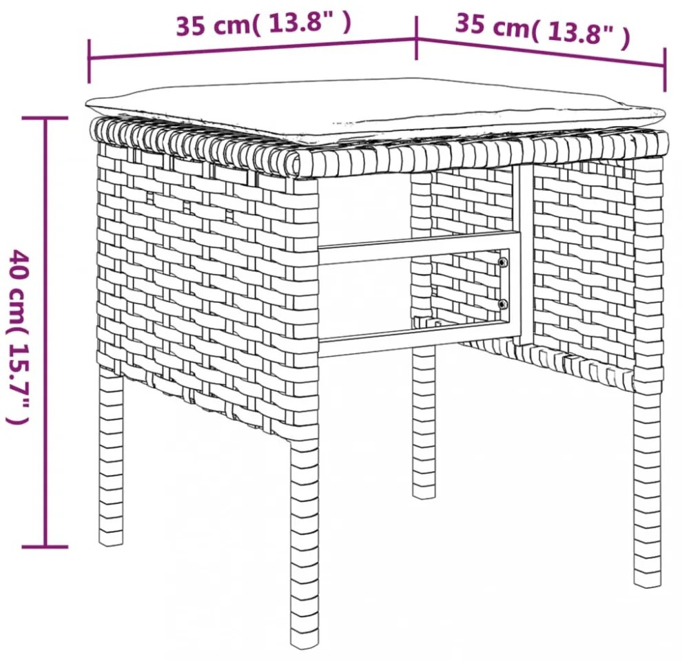 4 db fekete polyrattan kerti lábzsámoly párnákkal
