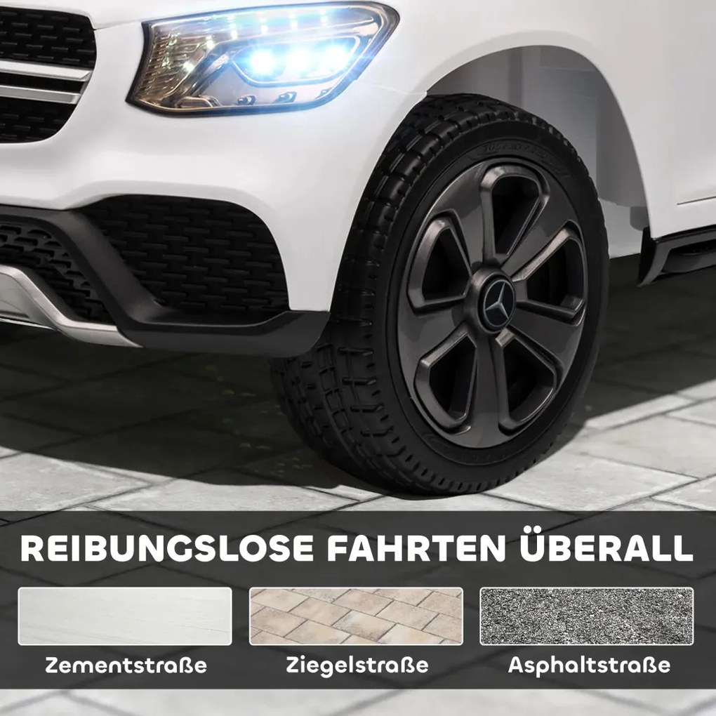 AIYAPLAY Elektromos gyerekautó, 12 V-os távirányítóval, LED lámpákkal, zenével, 3 sebességfokozattal, fehér