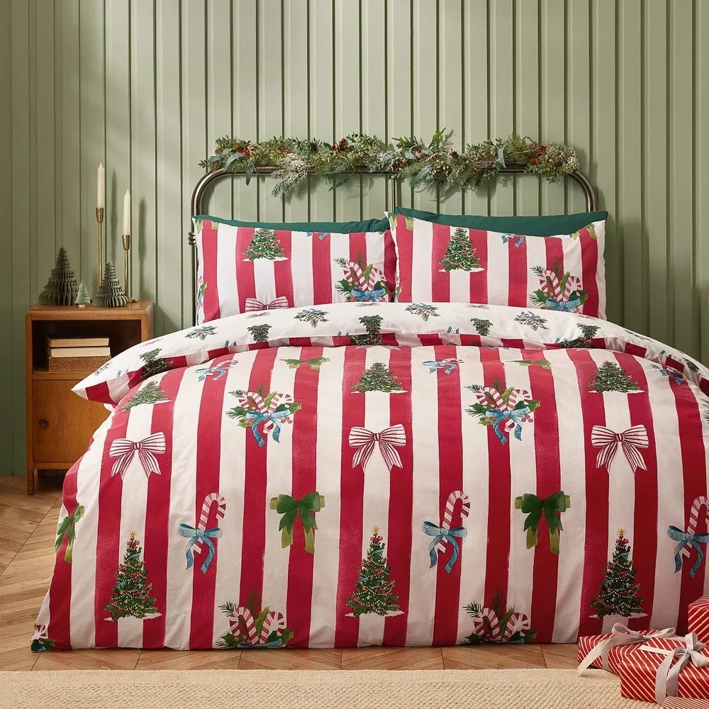 Piros-fehér egyszemélyes ágyneműhuzat 135x200 cm Christmas Stripe – Catherine Lansfield