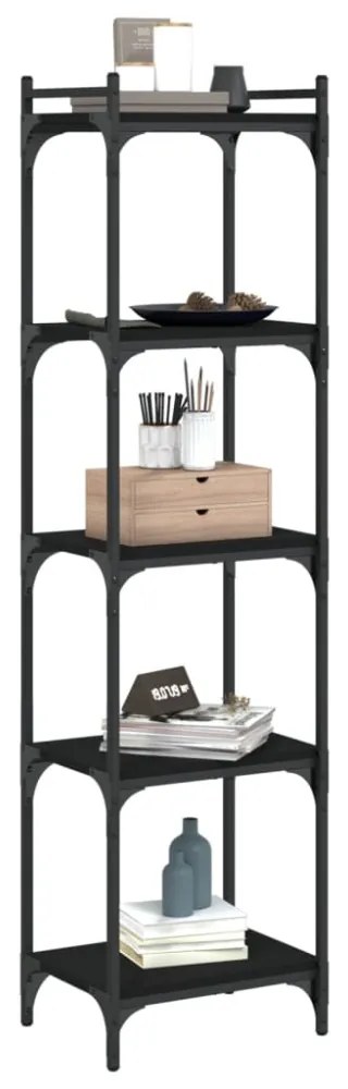 5 szintes fekete szerelt fa könyvespolc 40 x 30 x 154 cm