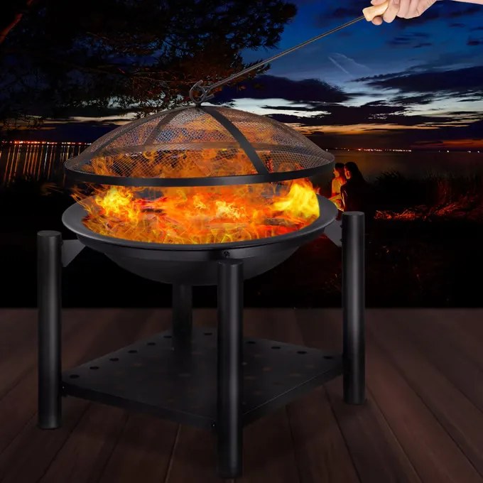 monzana® Kandalló ovális Ø55 cm tárolóhelyiséggel