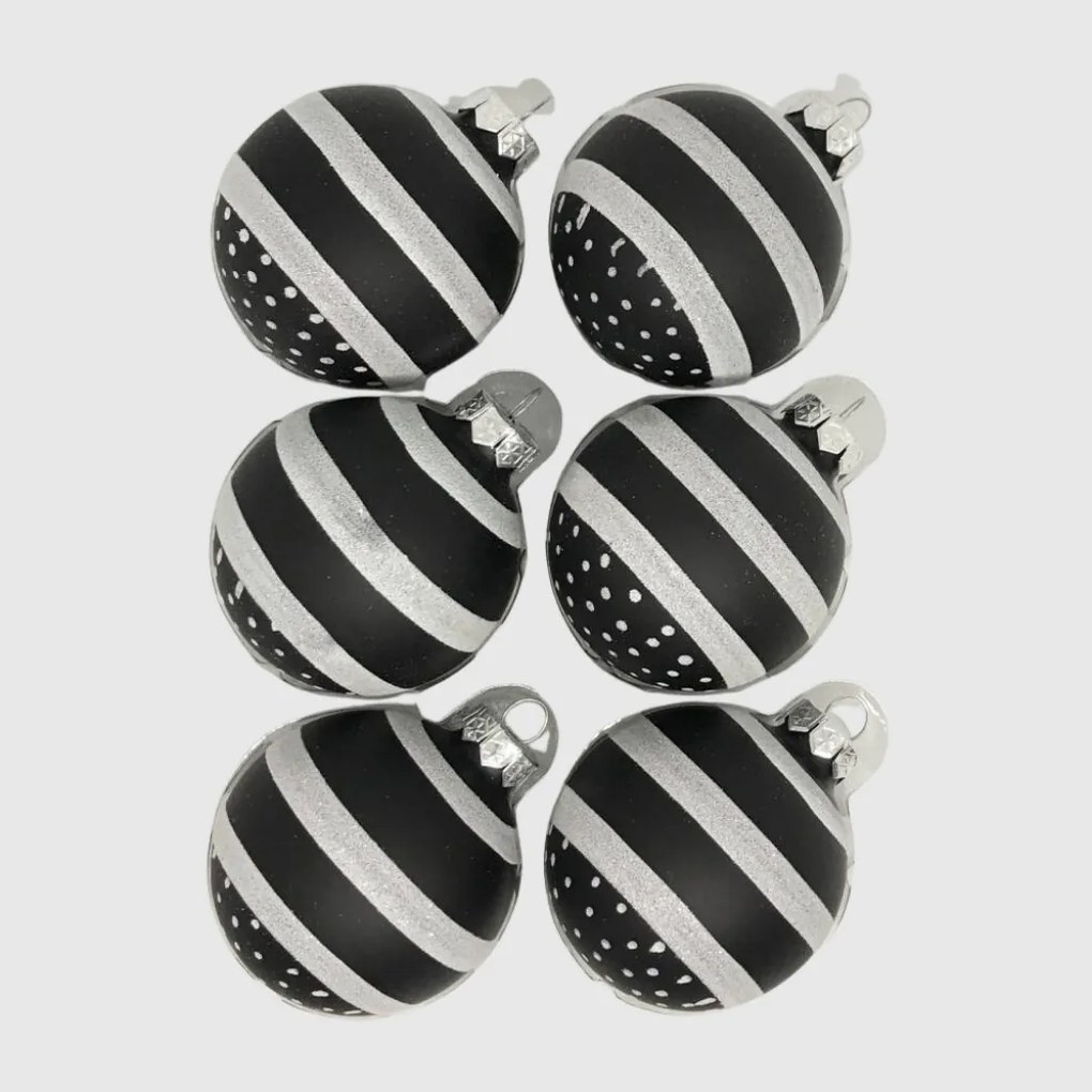 Stripe and dots kézzel festett üveg karácsonyi gömb szett 6*7cm