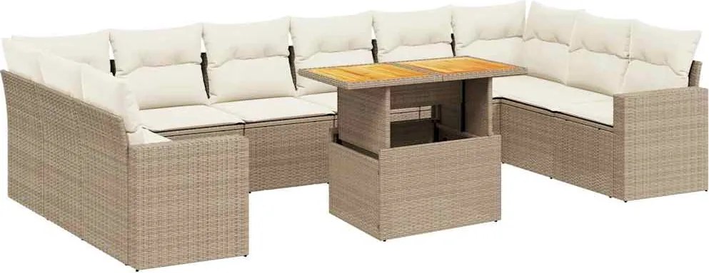 vidaXL 11 részes bézs polyrattan kerti ülőgarnitúra párnákkal