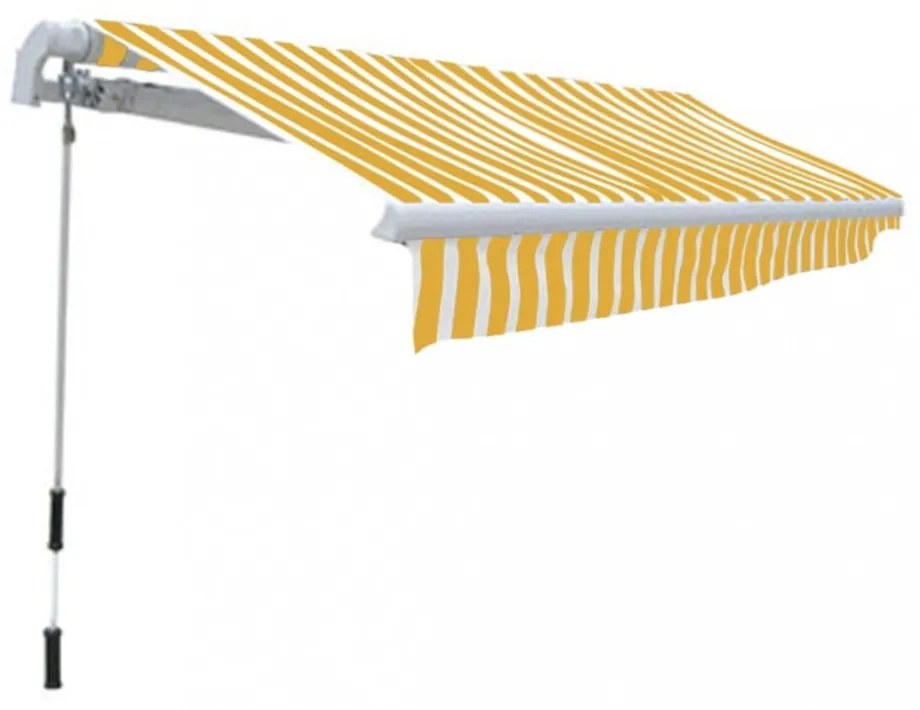 kézi működtetésű összecsukható napellenző, sárga-fehér, 300 cm