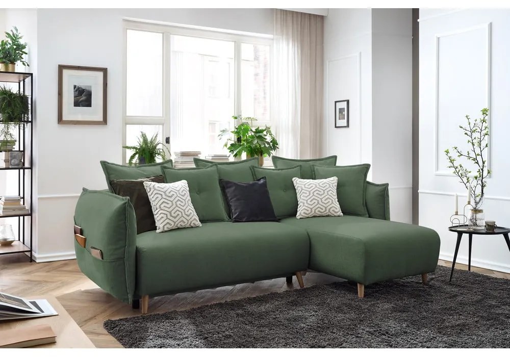 Zöld kinyitható sarokkanapé (variálható) Nessa – Bobochic Paris