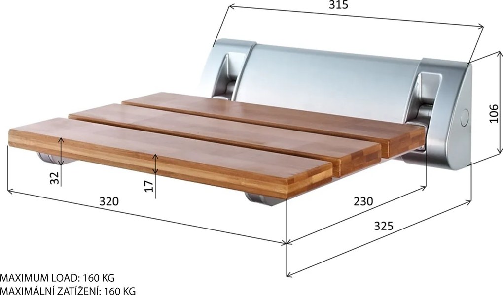 Aqualine Aqualine, Összecsukható zuhanyülőke 32x32,5cm, WPC, szürke, AE236GR