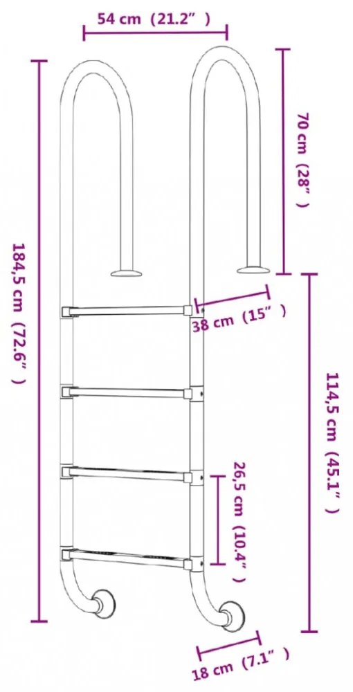 vidaXL 304-es rozsdamentes acél medencelétra 54 x 38 x 184,5 cm