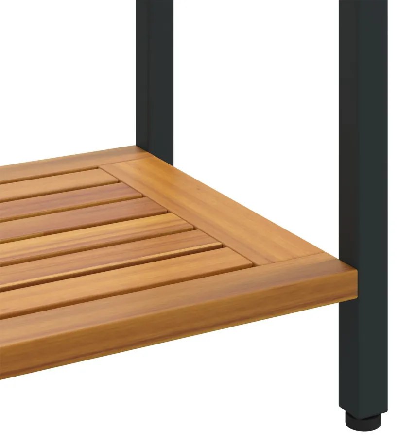 Kültéri Asztal Természetes és Fekete 35x110x75 cm Tömör Fa és Acél